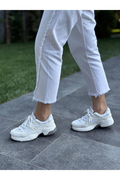 DİVA White Crocodile Lace-Up Women's Casual Sports