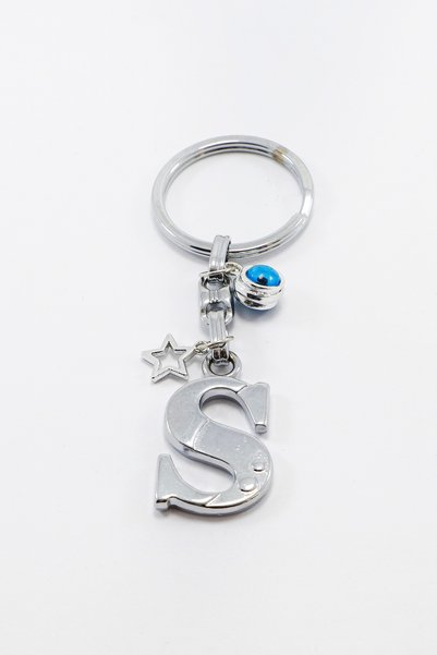 biuti Silver-Colored Starry Evil Eye Beaded Metal Letter S Keychain / Letter Bag Ornament