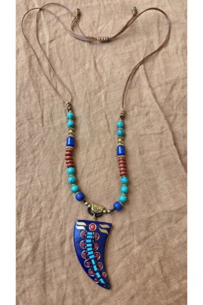 trendbysena Ethnic Necklace with Alpaca Tail Natural Stone