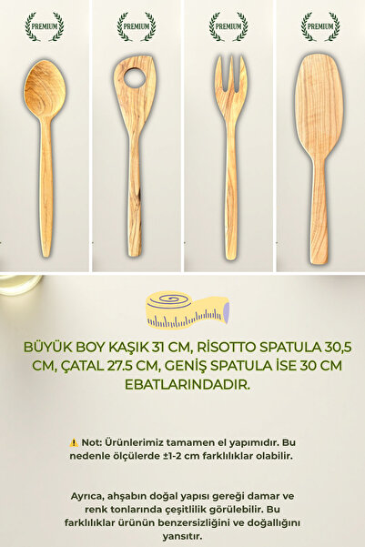 Ulgenex 5-Piece Olive Wood Utensil Set, Spatula, Spoon, Fork – Natural Handmade Wood