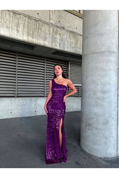 WoolnClyde Γυναικείο βραδινό φόρεμα μάξι από βελούδινο ύφασμα με μονό ώμο με ...