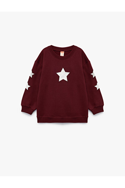 Koton Pamuklu Bisiklet Yaka Şardonlu Pullu Yıldız İşlemeli Sweatshirt