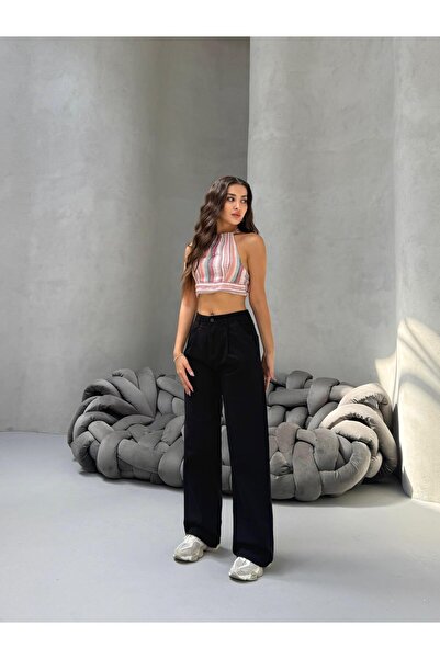 BİKELİFE Women's High Waist Wide Leg Loose Pleated Palazzo Jeans Pants