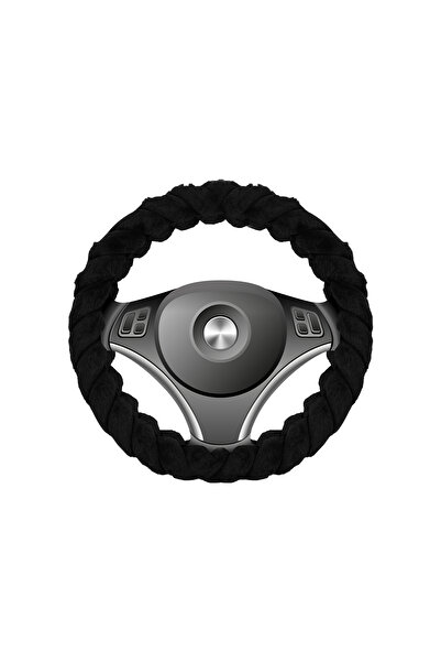 AGC Braided Plush Steering Wheel Cover – Anti-Slip, Universal Round Fit (Not D-Shape), Black