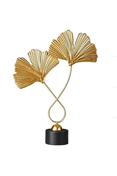 OEM Decorative sculpture in wood and metal, ginkgo leaves, golden, 36x26x7