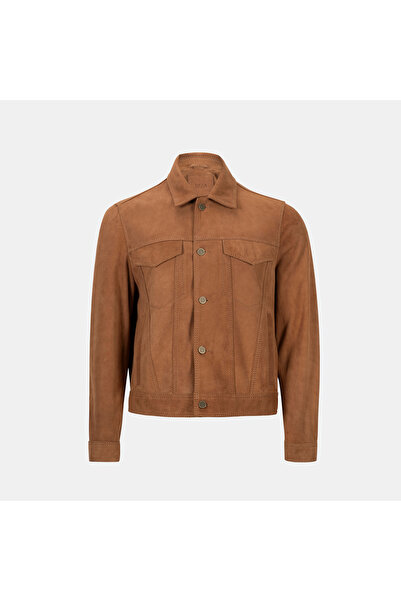 Desa Men's Tan Shirt Collar Suede Jacket