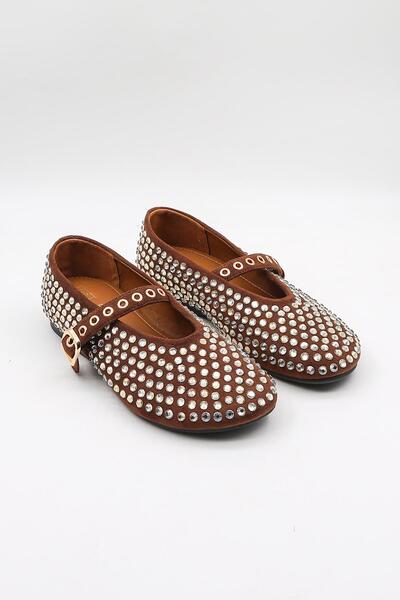 KRISTE BELL Kristebell Imported Special Series Women's Stoned Suede Leather Ballerinas Kb1020 - Brown - 36