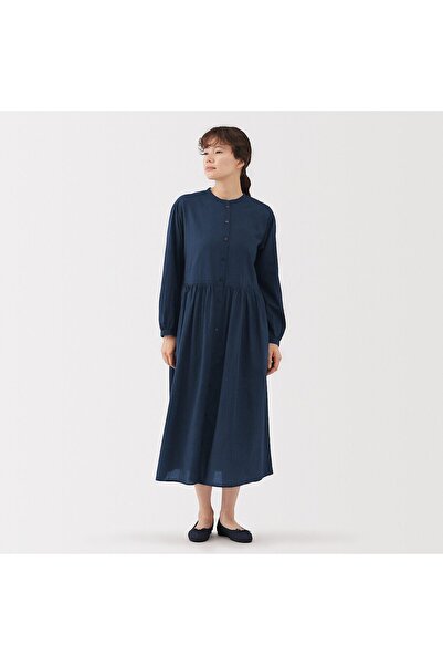 Muji Cotton Voile Indigo Long Sleeve Dress
