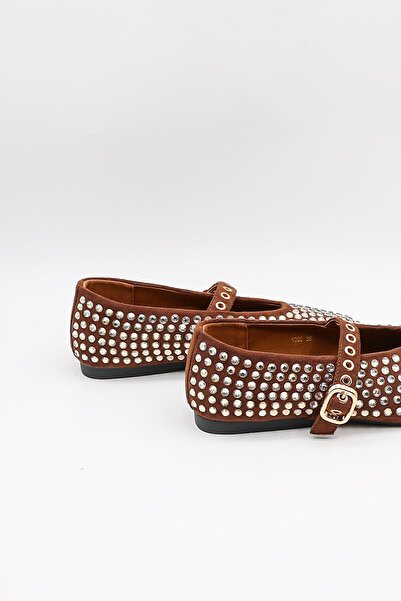 KRISTE BELL Kristebell Imported Special Series Women's Stoned Suede Leather Ballerinas Kb1020 - Brown - 36