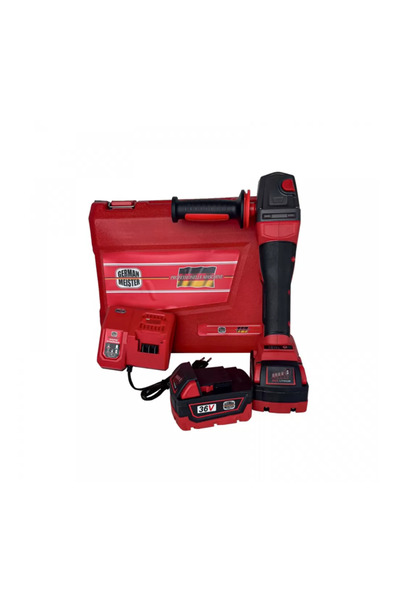 German Meister Angle Grinder / Flex with 2 Batteries, 36V, 8Ah, 10,000 RPM, Red