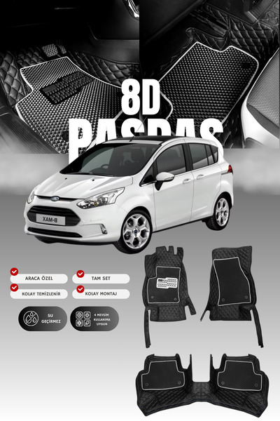 stiloto فورد بي-ماكس (2012-2017) سجادة أرضية للسيارة من الجلد بتصميم حوض السب...