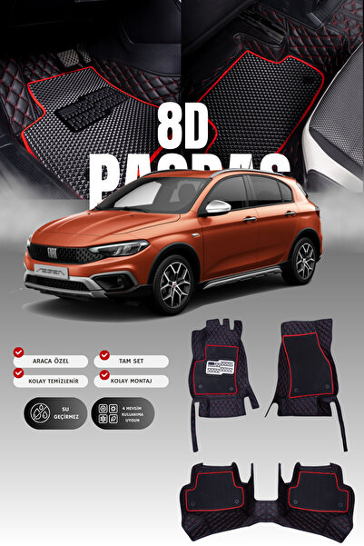 stiloto Fiat Egea Cross (2021-2025) 8D Deri Havuzlu Oto Paspas | Tam Koruma,A...