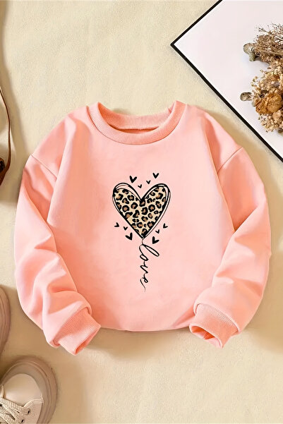MYADA Leopard Heart Printed 3 Thread Premium Crew Neck Sweatshirt 24515