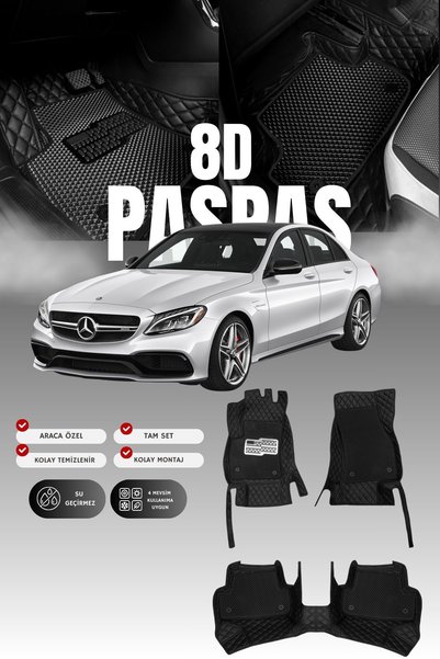 stiloto Mercedes C200 / W205 (2014-2021) 8D Deri Havuzlu Oto Paspas | Tam Kor...