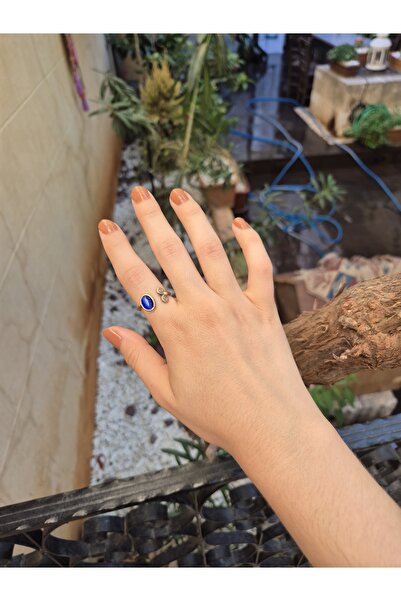 Panelya 100% Pure Copper Handcrafted Navy Blue Agate Natural Stone Adjustable Copper Ring