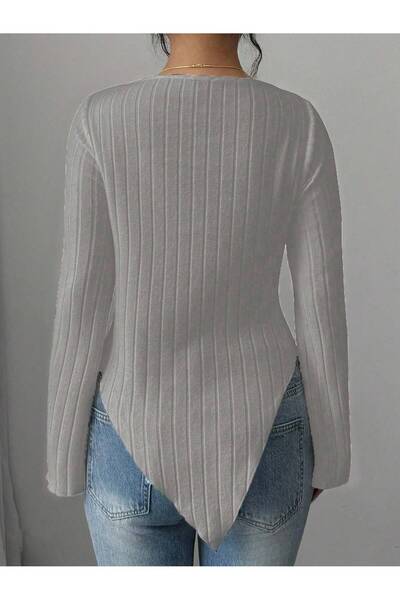poswicon Gray Draped Collar Asymmetrical Hem Spanish Sleeve Top Blouse