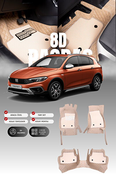stiloto Fiat Egea Cross (2021-2025) 8D Deri Havuzlu Oto Paspas | Tam Koruma,A...