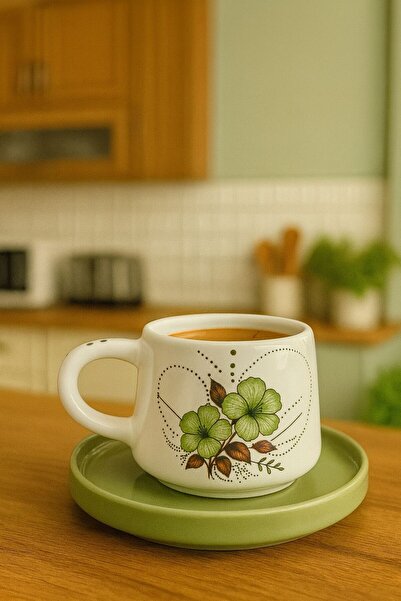 Evim Sepette Mug Kupa Fincan Takımı 2'li Çiçekli Çay&Kahve&Tatlı