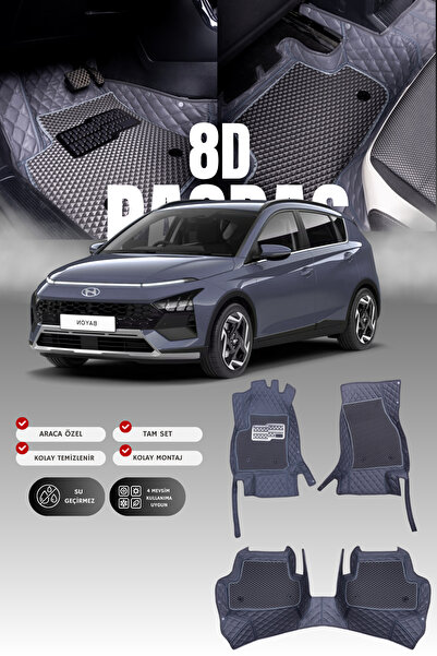 stiloto Hyundai Bayon (2021 ve sonrası) 8D Deri Havuzlu Oto Paspas | Tam Koru...