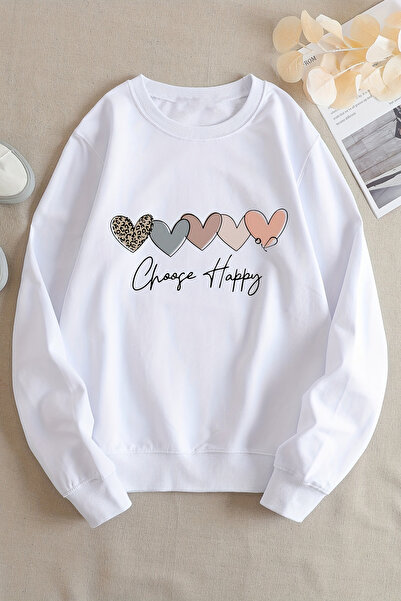 MYADA Alegeți Hanoracul Happy Kalp cu imprimeu 3 fire Premium Crew Neck 24508