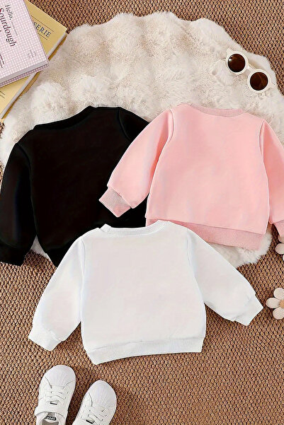 MYADA Kelebek Temalı 3'lü Premium Bisiklet Yaka Sweatshirt 24498