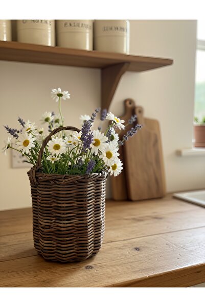 ETERNAL SUNSHINE Doğal Rattan Bambu Hasır Görünümlü Küçük Saksı – El Yapımı D...