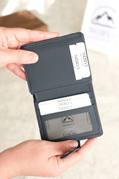 Norvi Leather Multi-Compartment Horizontal Genuine Leather Wallet with Snap Fasteners