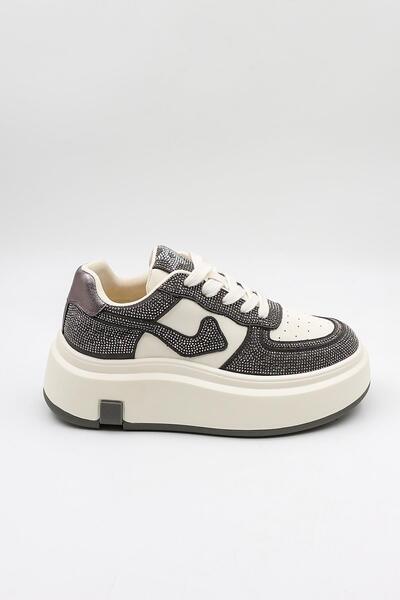 Guja Kadın Kalın Taban Taş Detaylı Bağcıklı Günlük Spor Ayakkabı GJ360 - Gri ...