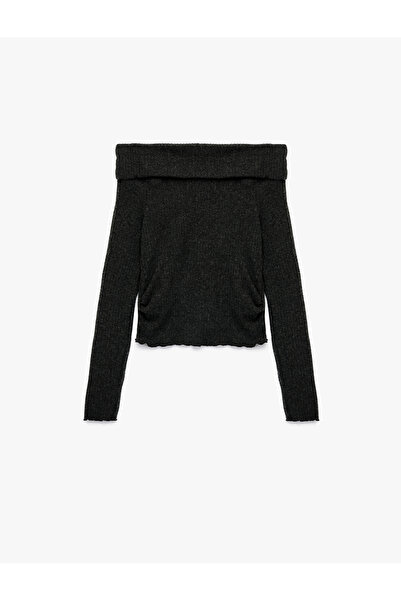 Koton Viscose Blended Camisole Off-The-Shoulder Slim Fit Long Sleeve T-Shirt