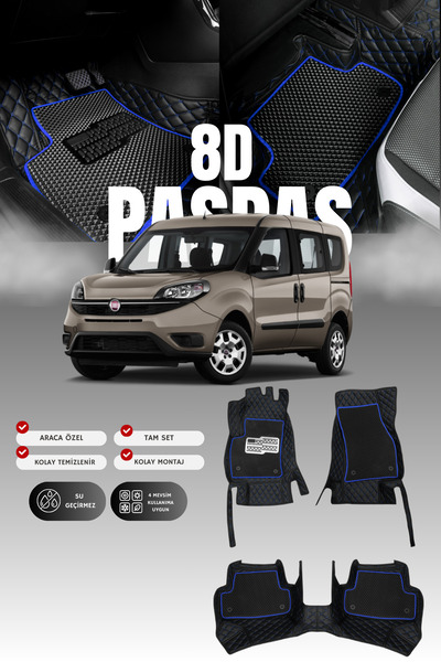 stiloto دواسة سيارة جلدية لسيارة فيات دوبلو (2009-2022) 8D |   حماية كاملة، م...