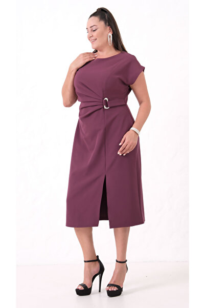 Lafaba Rochie midi pentru femei, cu decolteu tip ciclism, cu detalii accesorii