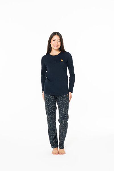 U.S. Polo Assn. New Season Women's Half Placket Collar Pajama Set