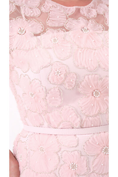 Lafaba Kadın Pudra Dantelli Midi Abiye Elbise