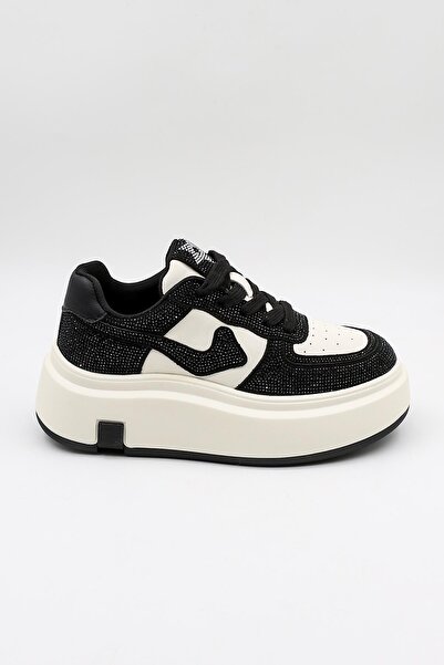 Guja Kadın Kalın Taban Taş Detaylı Bağcıklı Günlük Spor Ayakkabı GJ360 - Siya...