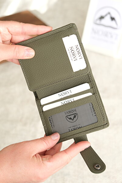 Norvi Leather Multi-Compartment Horizontal Genuine Leather Wallet with Snap Fasteners