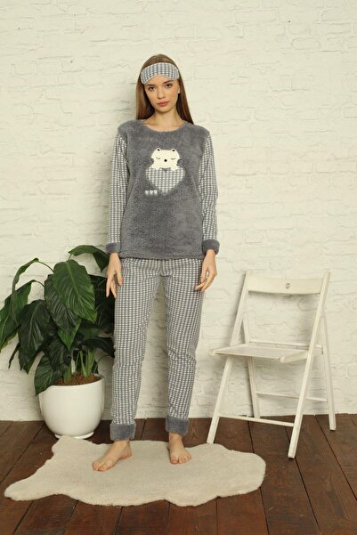 Akasya Γυναικείο Σετ Πιτζάμες Χειμερινό Μακρυμάνικο Φλις Μπλουζάκι 02134