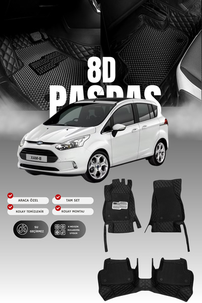 stiloto فورد بي-ماكس (2012-2017) سجادة أرضية للسيارة من الجلد بتصميم حوض السب...