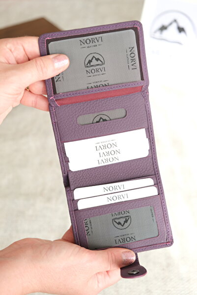 Norvi Leather Multi-Compartment Horizontal Genuine Leather Wallet with Snap Fasteners