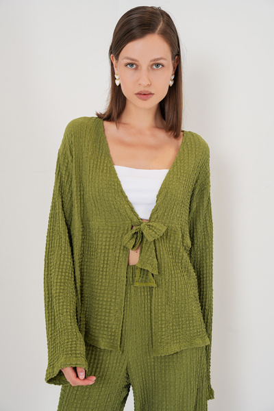 Bigdart Set de două piese pentru femei, bluză tricotată și pantaloni 30052 - E.Green