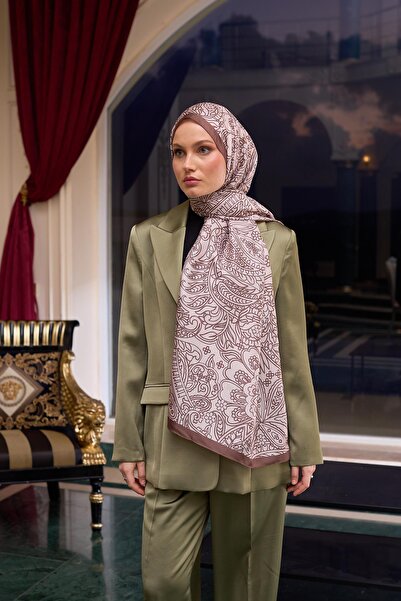 İpekhan Patterned Voile Shawl Milk Coffee Cream Voile Silk Shawl - 9803-28