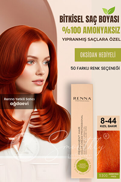 Renna AMONYAKSIZ Bitkisel Yıpranmış Saçlar İçin Saç Boyası 8-44 KIZIL BAKIR 60ml