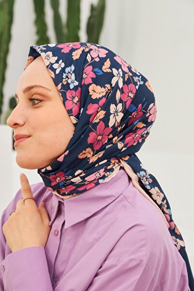 İpekhan Βαμβακερό σάλι με σχέδιο Amelia Navy Blue 3025-12