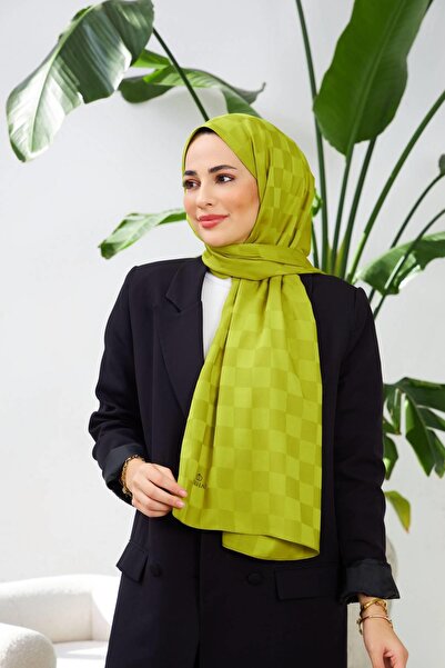 İpekhan Νέο μοτίβο σκακιέρας μεταξένιο σάλι ζακάρ λάδι πράσινο 9007-15