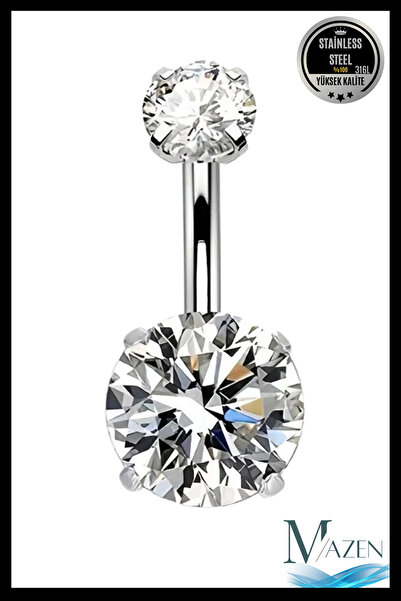 MAZEN Oval Zirkon Taşlı Göbek Piercing | 316L Çelik | Kadın Takı Aksesuar | P...