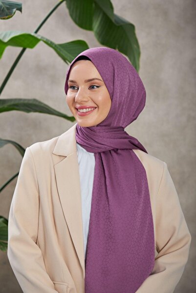 İpekhan Alesa Pattern Silky Jacquard Shawl Violet 9003-21