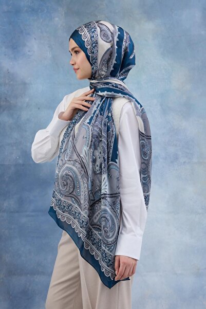 İpekhan Μπλε ινδικό σάλι βουάλ - 5006-01