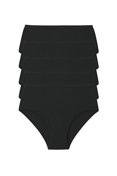 LİBELLA İÇ GİYİM Women's Panties High Waist Plus Size 5 Pack Cotton Lycra - Black Color