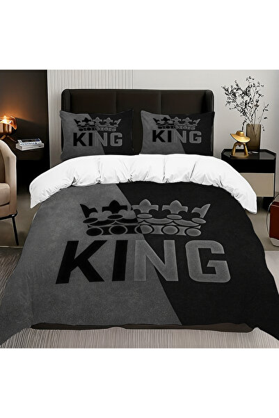 Else Dekor Σετ Παπλωματοθήκη Διπλό Κρεβάτι King Size Βαμβακερό Σατέν με Γκρι Σχέδιο 200x220cm