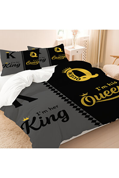 Else Dekor Сиво-черно комплект спално бельо от памучен сатен с размер 200x220 см за двойно легло