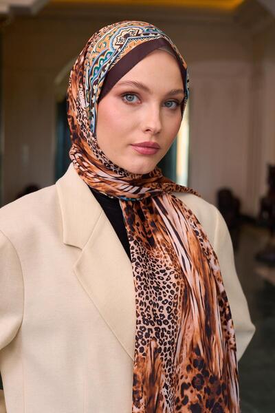 İpekhan Patterned Voile Shawl Tile Voile Silk Shawl - 9802-11